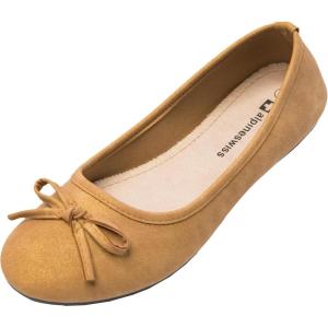 Alpine Swiss Polly Womens Ballet Flats Runs Small Vegan Leather Slip On Round Toe Shoes with Bow Comfortable Cushioned Work Casual Dress Flats(Tan)