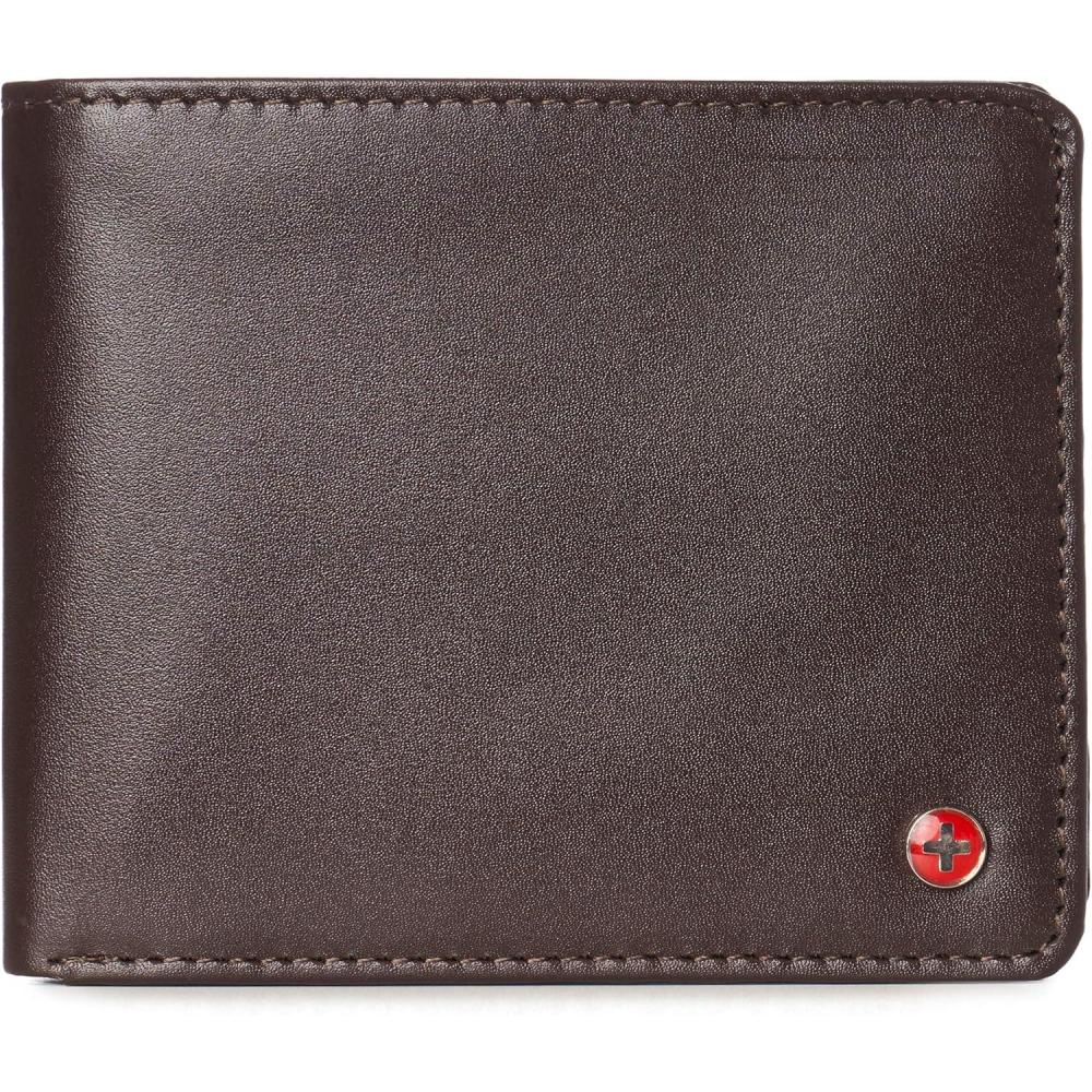 image:imageAlpine Swiss RFID Mathias Mens Wallet Deluxe Capacity Passcase Bifold With Divided Bill Section Camden Collection Smooth Finish Brown
