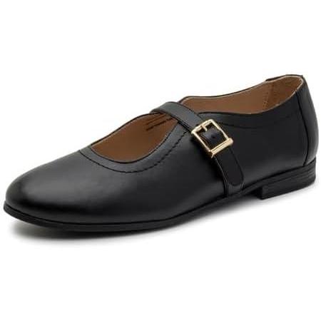 image:imageAlpine Swiss Irene Womens Leather Mary Jane Ballet Flats Round Toe Slip On Shoes Buckle Strap Dressy Comfortable Work FlatsBlack Leather