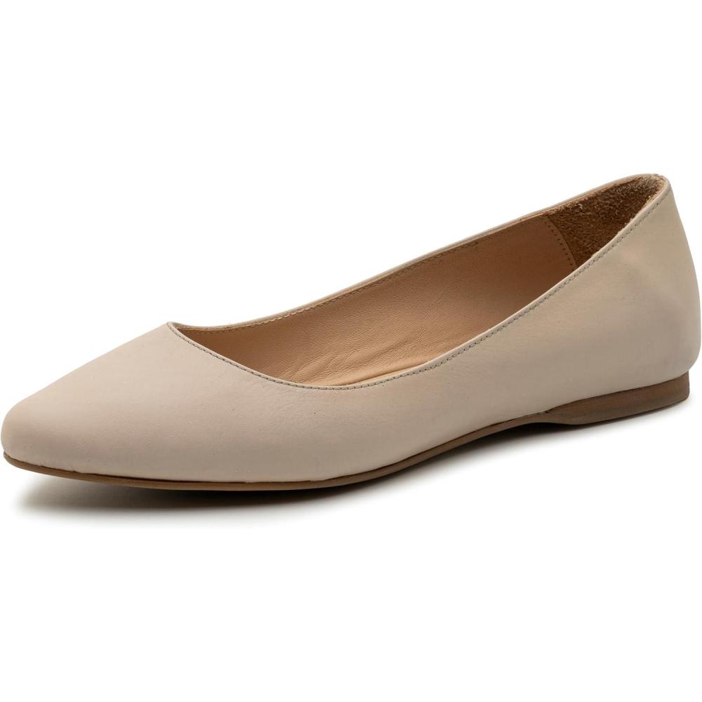 image:imageAlpine Swiss Julia Womens Leather Pointed Toe Ballet Flats Comfortable Slip On Shoes Business Casual Dressy Work FlatsCream Leather