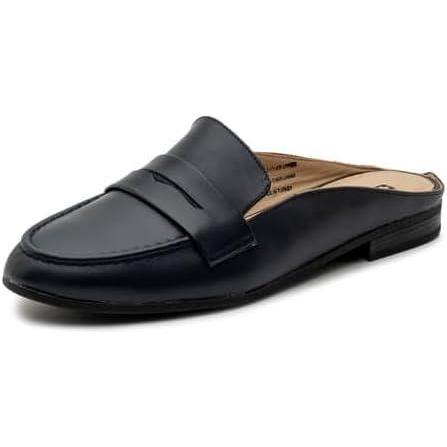 image:imageAlpine Swiss Linda Womens Leather Mule Loafers Backless Penny Loafers Dressy Mule Slides Comfortable Slip On Flats Work ShoesBlack Suede