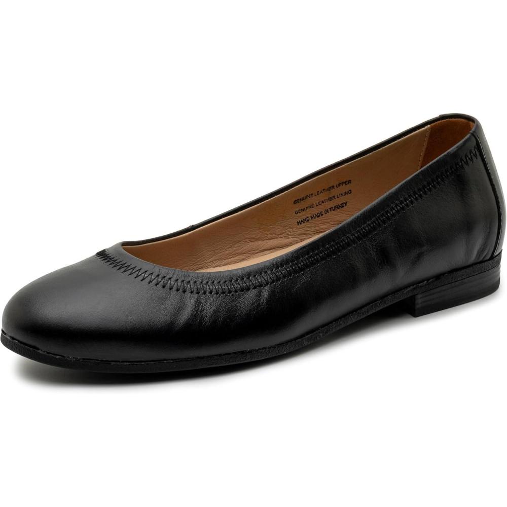 image:imageAlpine Swiss Wendy Womens Leather Ballet Flats Classic Round Toe Slip On Shoes Comfortable Professional Dressy Work FlatsBlack Leather