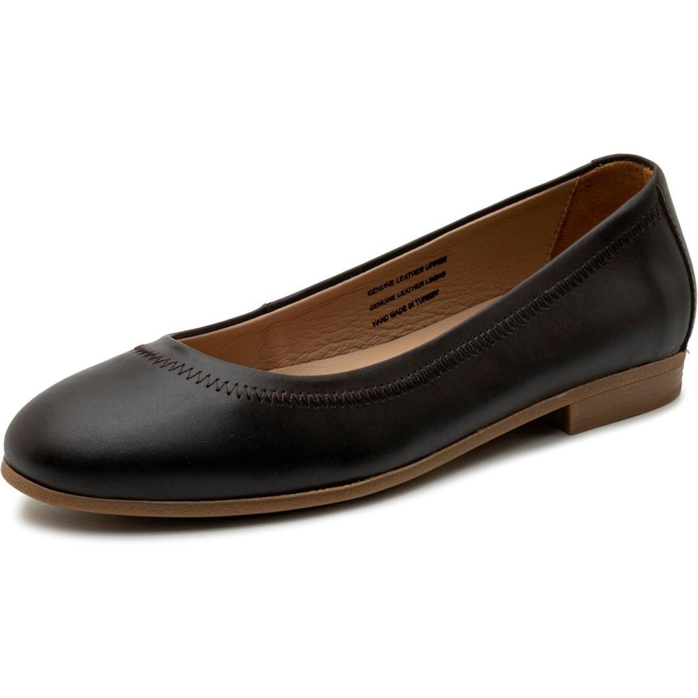 image:imageAlpine Swiss Wendy Womens Leather Ballet Flats Classic Round Toe Slip On Shoes Comfortable Professional Dressy Work FlatsDark Brown Leather