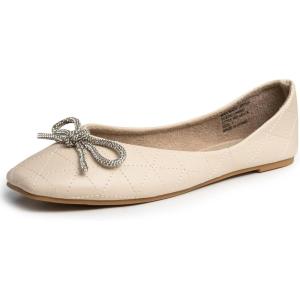 Alpine Swiss Myla Womens Ballet Flats Square Toe Rhinestone Bow Dressy Slip On Shoes Cream 5 M US