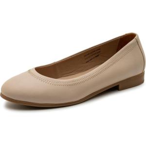 Alpine Swiss Wendy Womens Leather Ballet Flats Classic Round Toe Slip On Shoes Comfortable Professional Dressy Work Flats(Cream Leather)