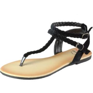Alpine Swiss Womens Gladiator Sandals Braided T-Strap Slingback Flats BLK 10 M US