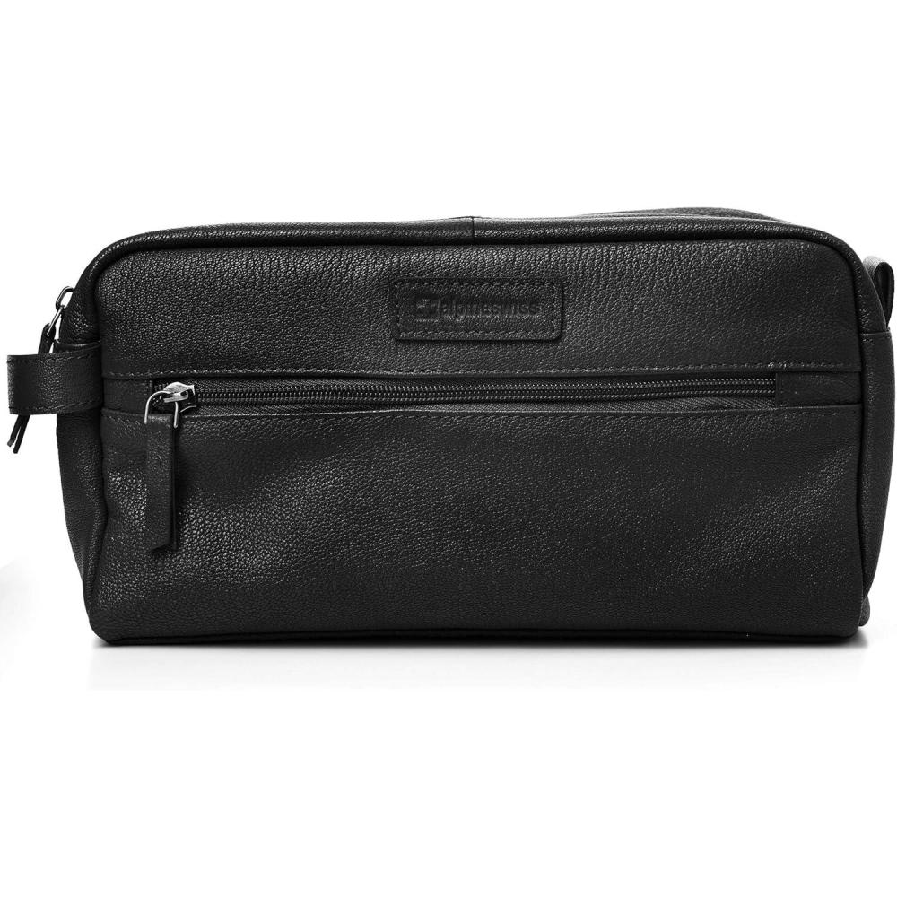 image:imageAlpine Swiss Sedona Toiletry Bag Genuine Leather Shaving Kit Dopp Kit Travel CaseBlack