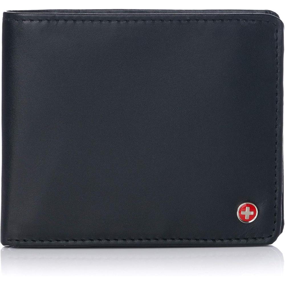 image:imageAlpine Swiss RFID Luka Mens Flip ID Wallet Deluxe Capacity ID Bifold With Divided Bill Section Camden Collection Smooth Finish Black Comes in a Gift BoxSmooth Finish Black