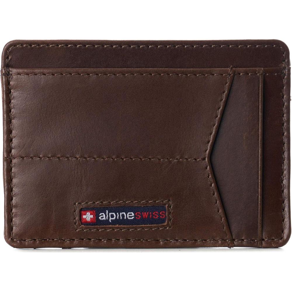 image:imageAlpine Swiss RFID Minimalist Oliver Front Pocket Wallet For Men Leather Hampton Collection Nubuck TanGlossy Nappa Brown