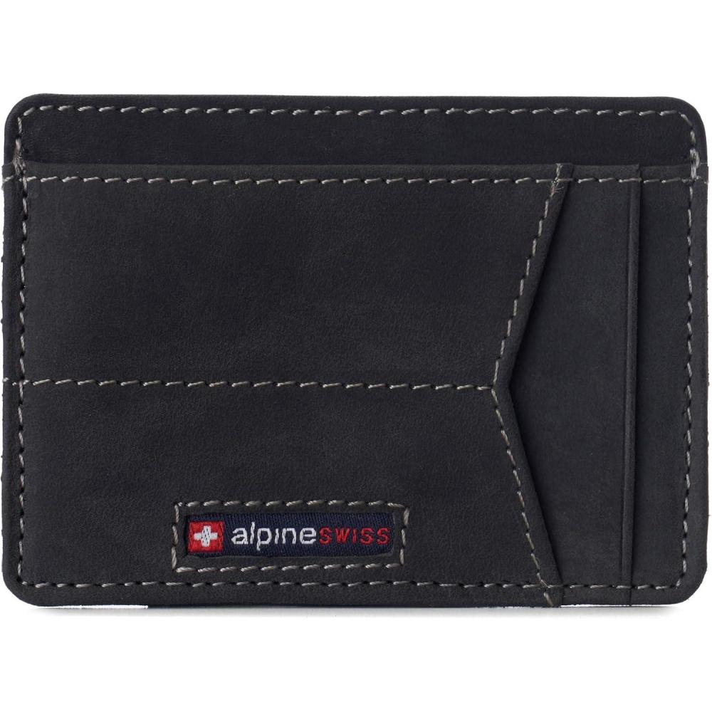 image:imageAlpine Swiss RFID Minimalist Oliver Front Pocket Wallet For Men Leather Hampton Collection Nubuck TanNubuck Black