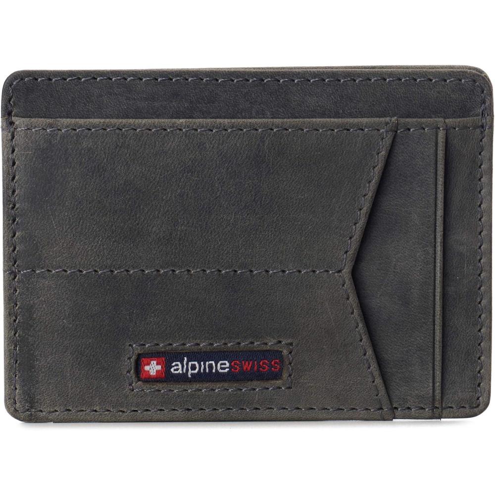 image:imageAlpine Swiss RFID Minimalist Oliver Front Pocket Wallet For Men Leather Hampton Collection Nubuck TanNubuck Gray