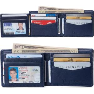 Alpine Swiss Mens Wallet for Men | RFID Protected Leather Mens Wallet | Spencer Bifold with Divided Bill Section | Gift Box | 2 ID Windows | 14 Card & Storage Pockets for Organization Blue