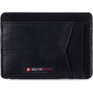 Alpine Swiss RFID Minimalist Oliver Front Pocket Wallet For Men Leather Hampton Collection Nubuck Tan(Glossy Nappa Black)