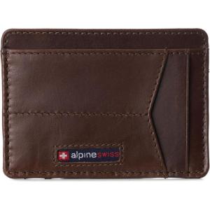 Alpine Swiss RFID Minimalist Oliver Front Pocket Wallet For Men Leather Hampton Collection Nubuck Tan(Glossy Nappa Brown)