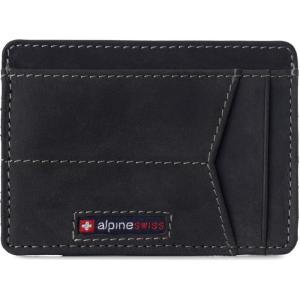 Alpine Swiss RFID Minimalist Oliver Front Pocket Wallet For Men Leather Hampton Collection Nubuck Tan(Nubuck Black)