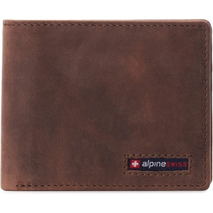 Alpine Swiss Connor Executive Bifold Wallet | Business Passcase for Men | Premium Leather | Dual ID Windows | RFID Blocking | Gift Box Included Nubuck Tan
